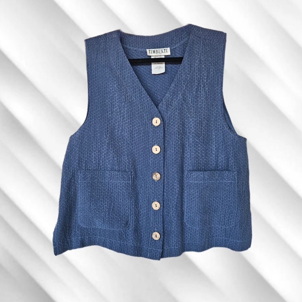 Timbuktu Station Blue Textured Button-Front Vest. (Size 1= S/M)
